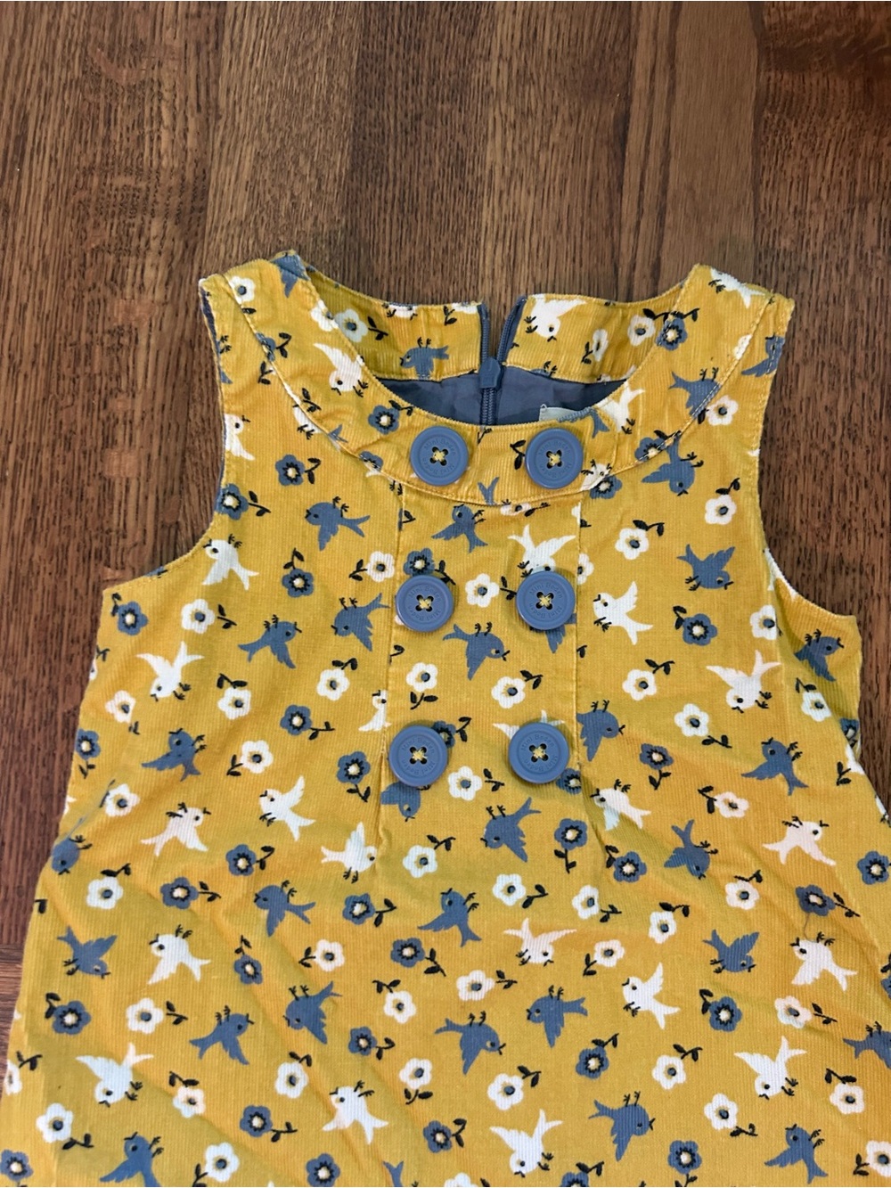 Mini Boden Girls Corduroy Jumper Dress Mustard Bird Floral Print Size 3-4Y - Picture 2 of 4
